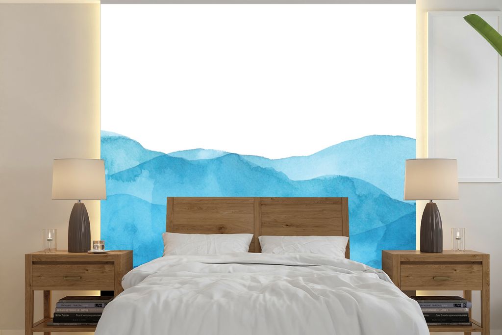 MuchoWow Fototapete für Wohnzimmer oder Schlafzimmer Wandtapete Vinyl Motivtapete Meer - Wellen - Aquarell - 280x280 cm - Hintergrundbild