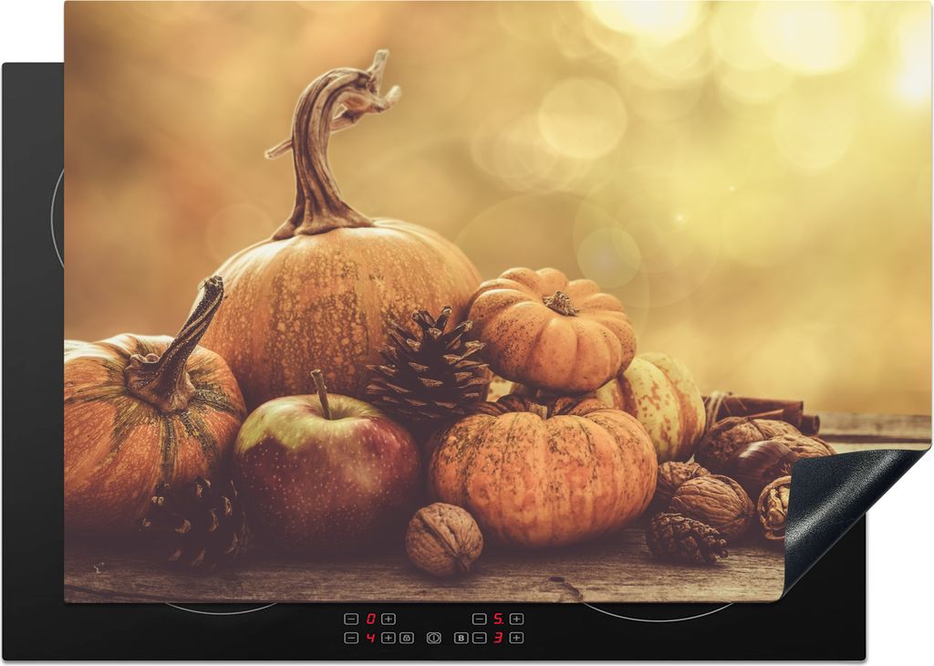 KitchenYeah Herdabdeckplatte Kürbis - Herbst - Tannenzapfen - Obst - Apfel , 75x52cm, Küche Deko, Glaskeramikkochfeld Herdabdeckung, Abdeckplat...