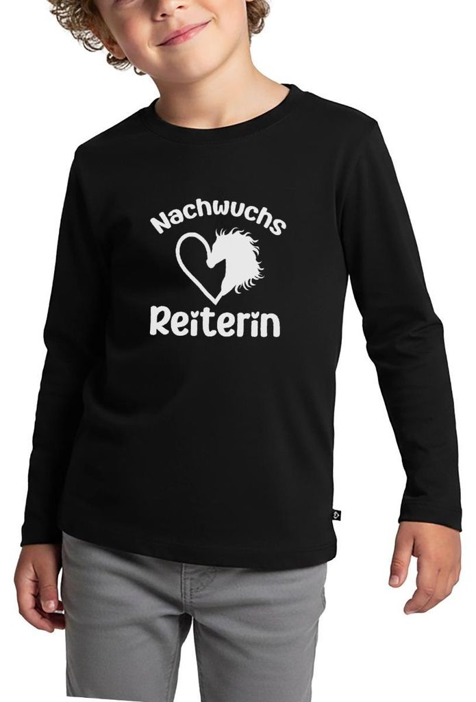 Spreadshirt Nachwuchs Reiterin | Pferdeliebe Mädchen Kinder Premium Langarmshirt, 110/116 (4 Jahre), Schwarz