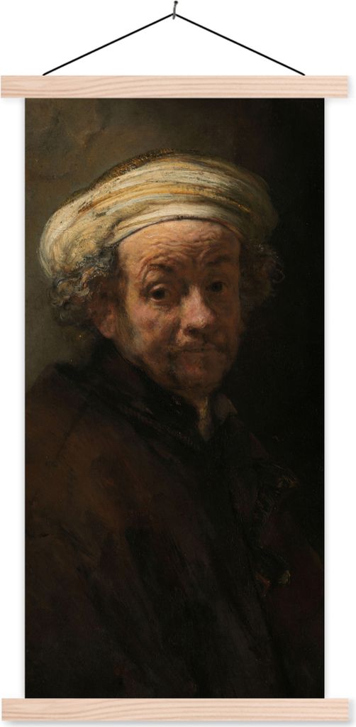 MuchoWow Textilposter Selbstbildnis als Apostel Paulus - Gemälde von Rembrandt van Rijn 60x120 cm mit holzfarbenen Rahmen - Holz