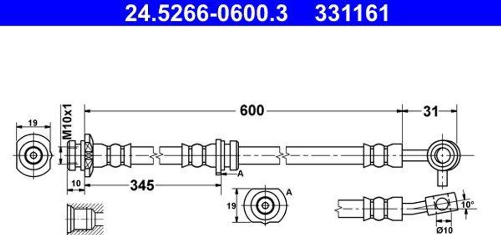 ATE 24.5266-0600.3 Bremsschlauch OE 46210JD005 kompatibel mit Qashqai
