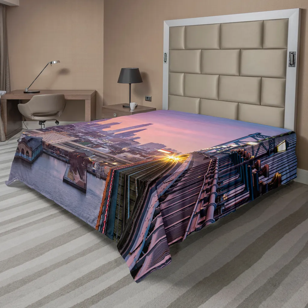 Drap de dessus doux motif Philadelphie bleu et violet 260x228 cm