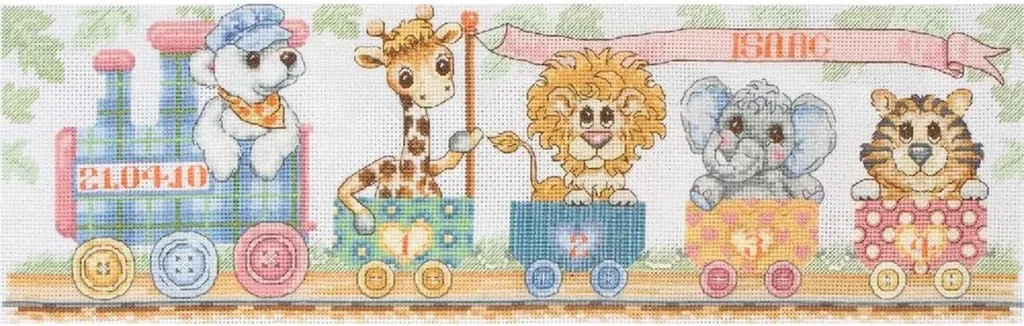 Kit Point de Croix Anchor Train Birth Sampler Personnalisable Bébé