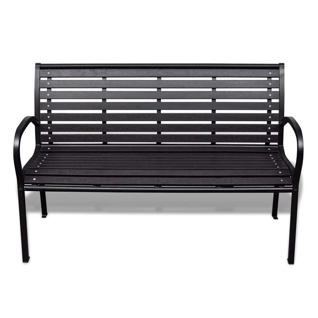 Banc de Jardin Résistant aux Intempéries en WPC Noir et Acier 125 cm