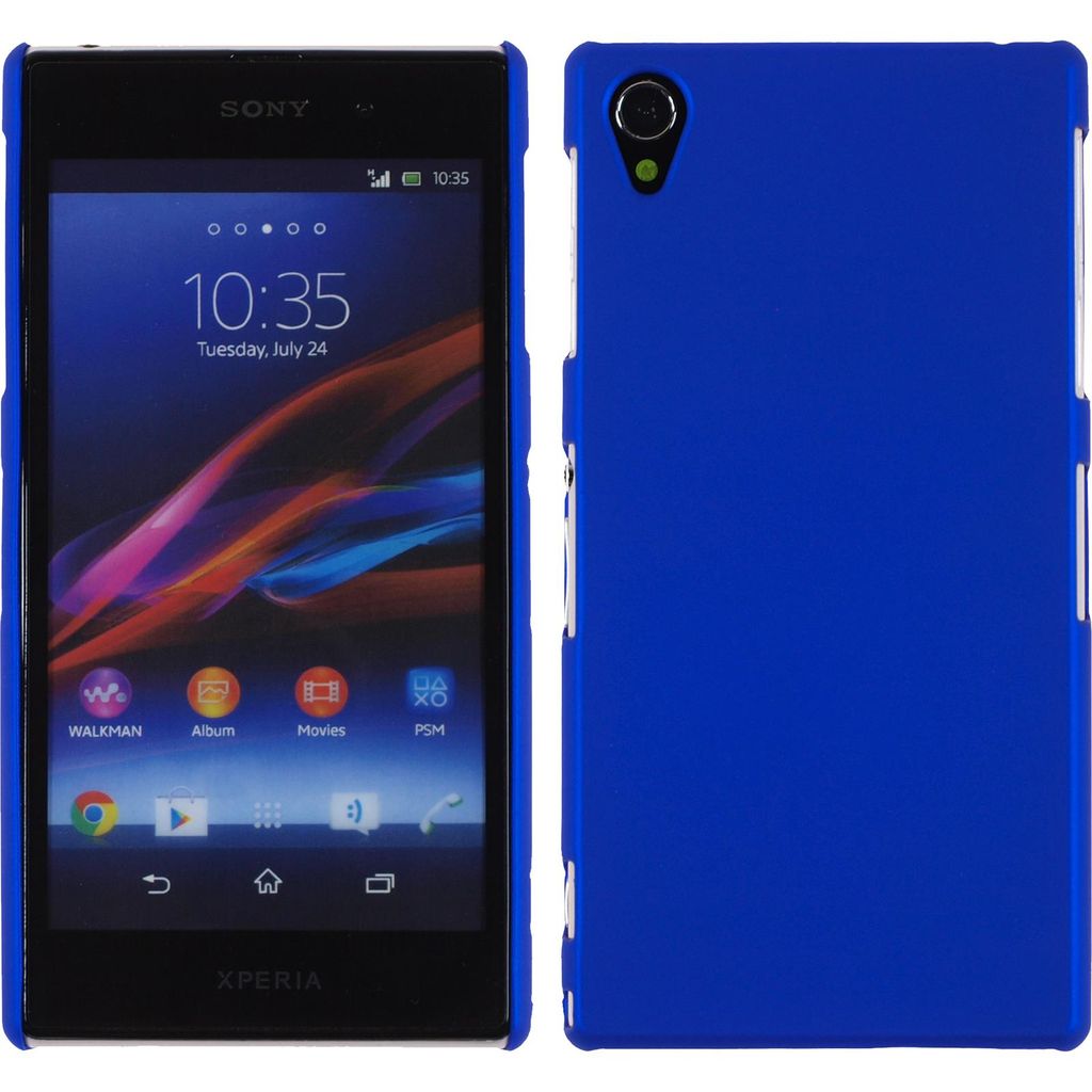 PhoneNatic Case kompatibel mit Sony Xperia Z1 - Hülle blau gummiert Hard-case + 2 Schutzfolien