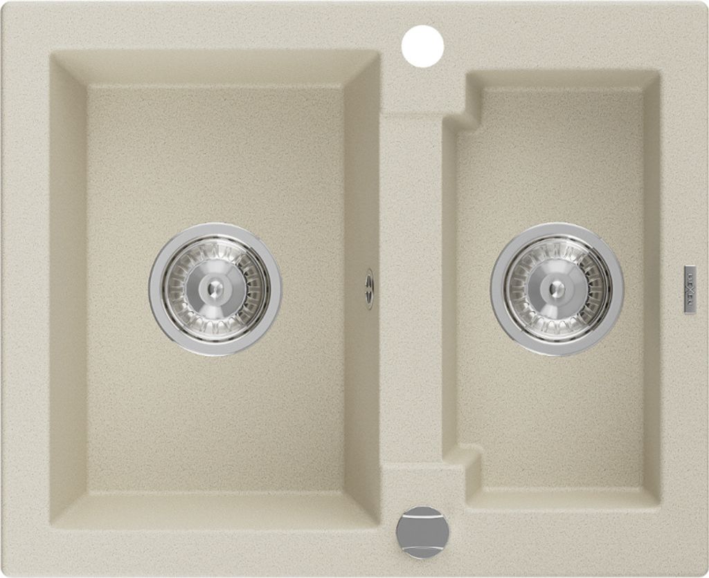 Mexen Carlos 1,5-Becken-Granitspüle 582 x 475 mm, Beige, Siphon chrom - 6518581500-69