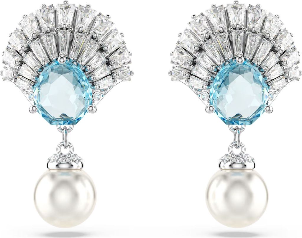 Swarovski Idyllia Drop-Ohrhänger, Muschel, Blau, Rhodiniert