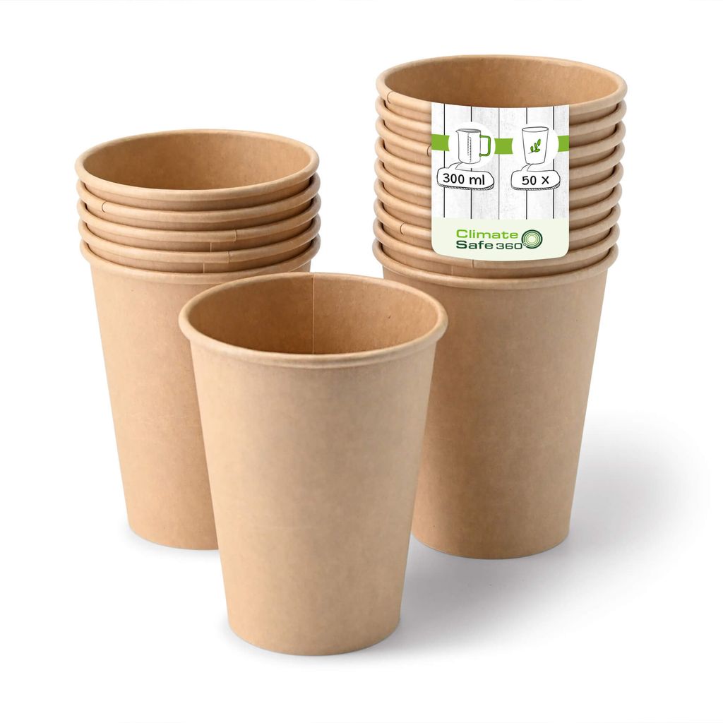 50 Stk. 300ml Pappbecher, Einweg Becher Ungebleicht, DIN-, Kaffeebecher To Go, Coffee Cups