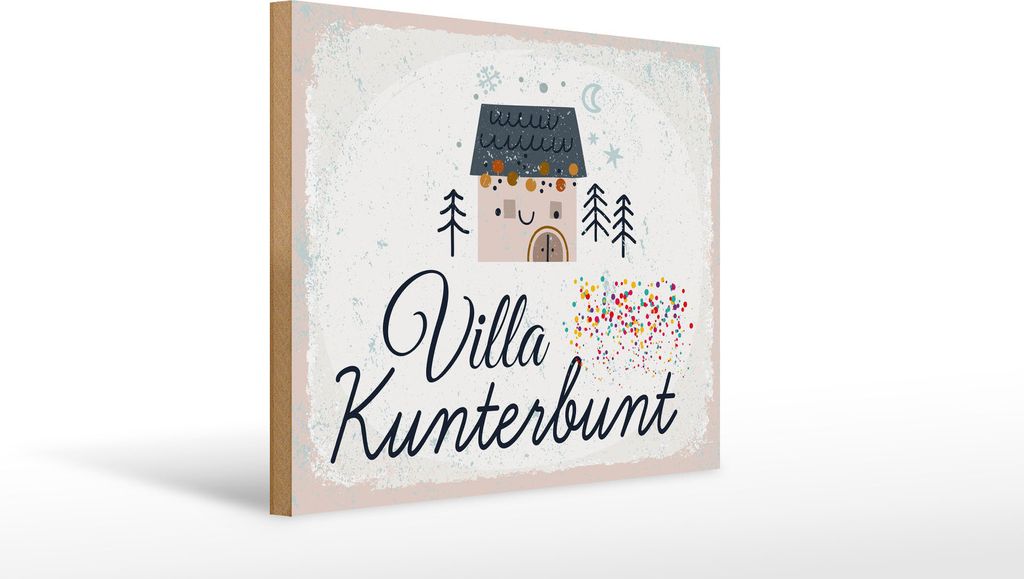 Holzschild Villa Kunterbunt, 40 x 30 cm, Holzschilder Deko Spruch Haus wohnen