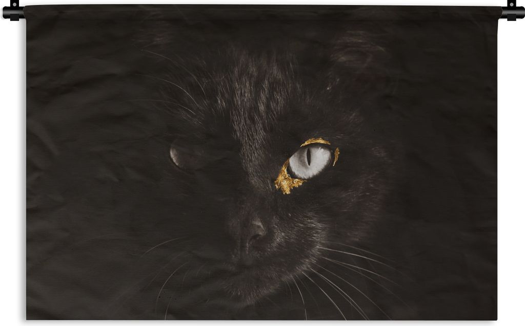 MuchoWow Wandteppich Wandbehang Katze - Gold - Schwarz 90x60 cm Tapisserie Dekoration Wandtuch - Wandskulpturen - Bildteppich