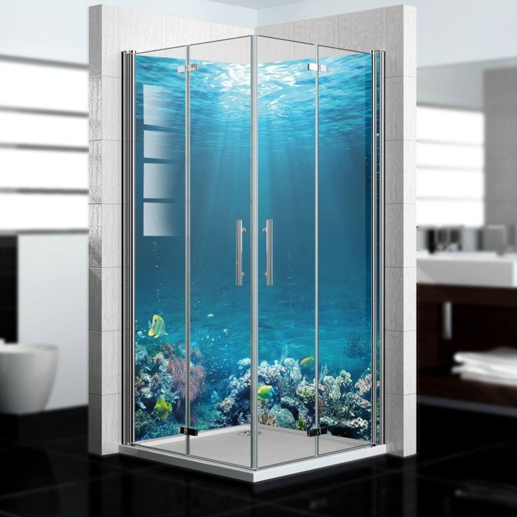 dedeco Eck-Duschrückwände Aluminium wasserfest Motiv: Ozean V9, Nano-Protect hochglänzend, 2 x 80x200x0,3cm, Fliesenersatz fugenlos Wandverkleid...