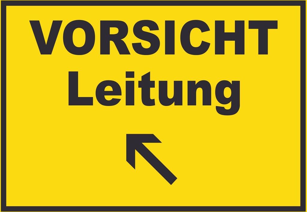 Vorsicht Leitung mit Richtungspfeil links oben Schild A0 (841x1189mm)