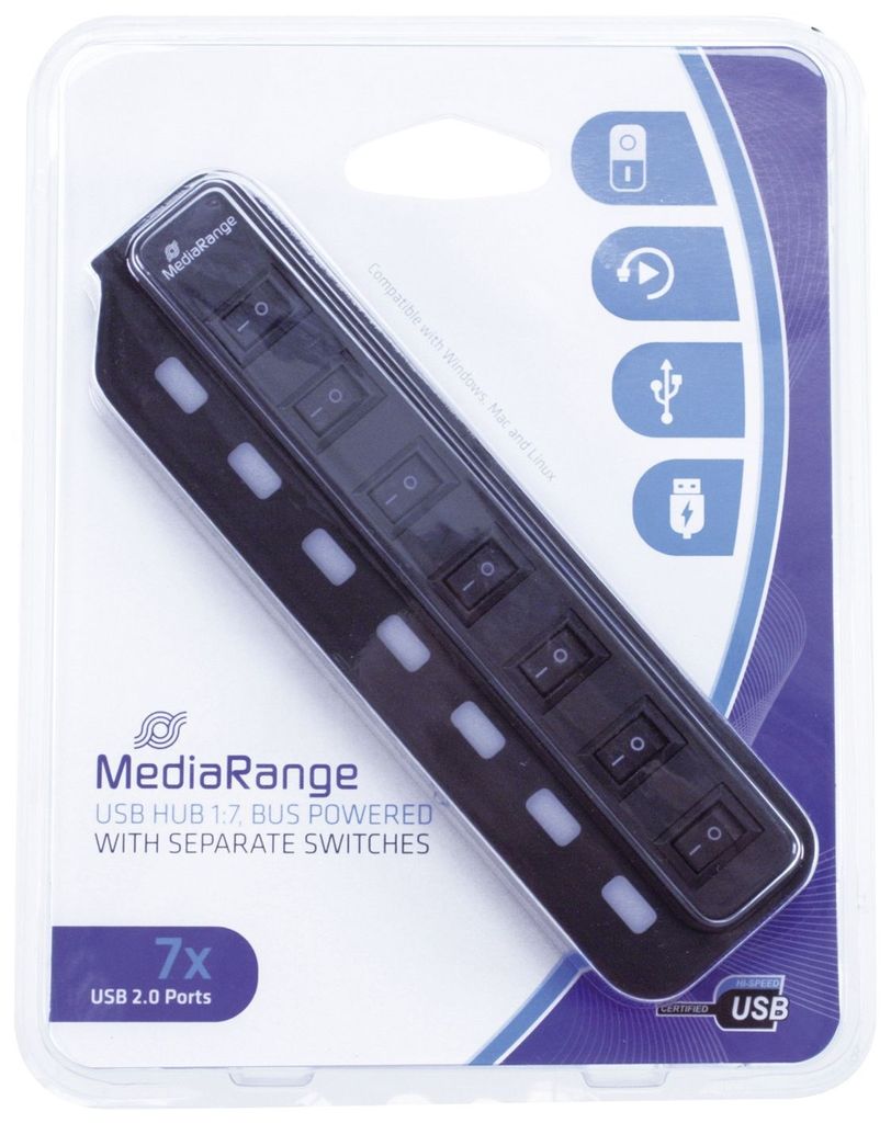 MediaRange USB-HUB 7-Port USB 2.0 extern schwarz Immagine del prodotto 