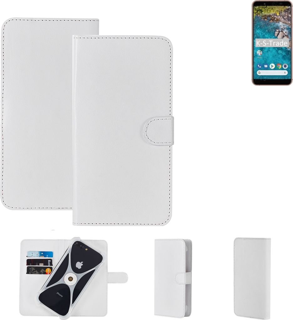 K-S-Trade Handy Hülle Schutz Hülle kompatibel mit Sharp Android One S7 Cover Case Bookstyle Bumper weiß 1x