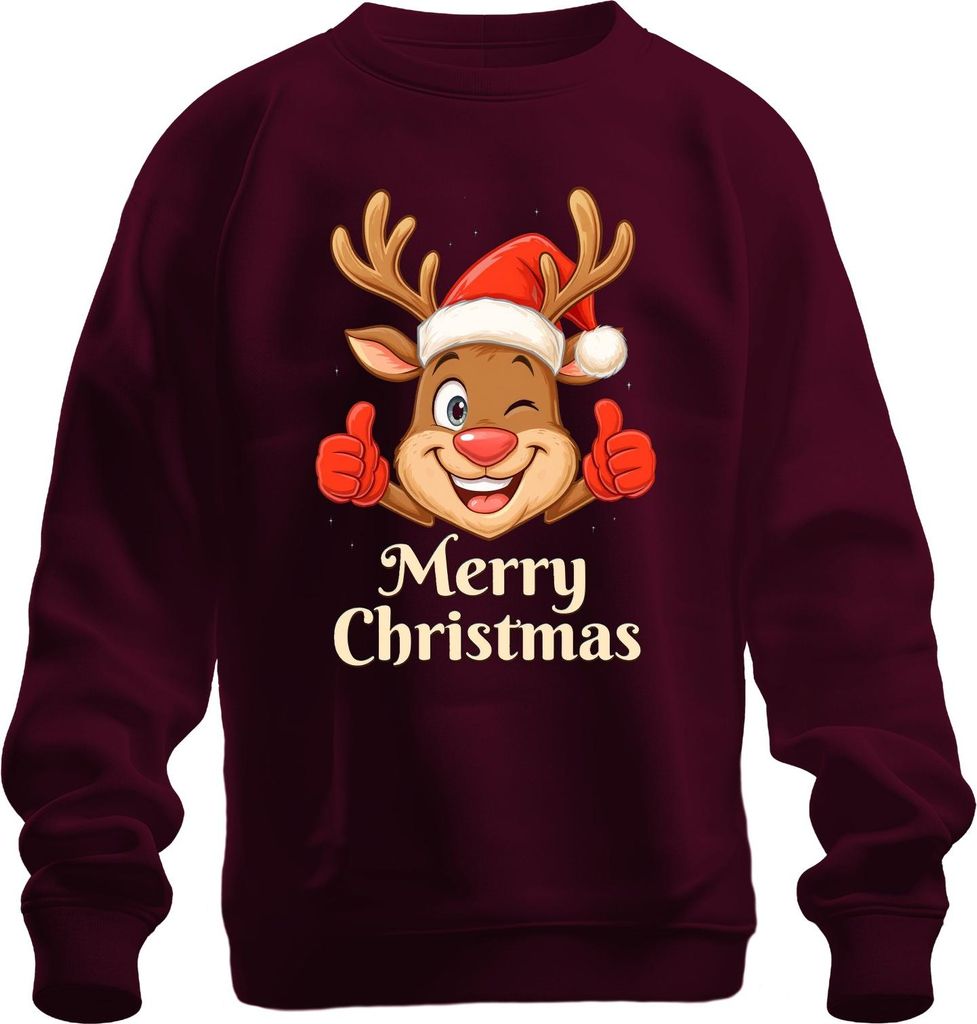 Merry Christmas niedlich Rentier Santa Hut Cartoon Familie Kinder Uni Sweatshirt Pullover, Burgundy, S