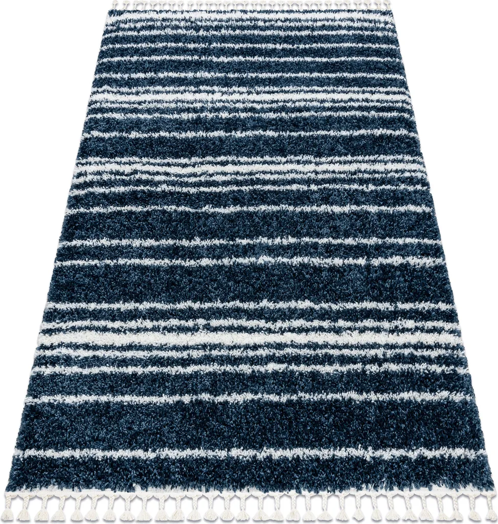 Tapis Shaggy Moelleux Bleu 160x220 cm - Finition Franges et Douceur Premium