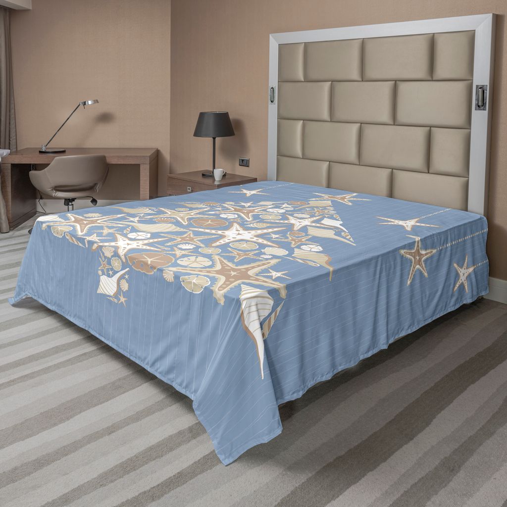 ABAKUHAUS Weihnachten Bettlaken, Nautische Elemente Sea Life Thema mit Noel Baum Wintersaison, weiches bequemes oberes Bettlaken für ein dekorativ...