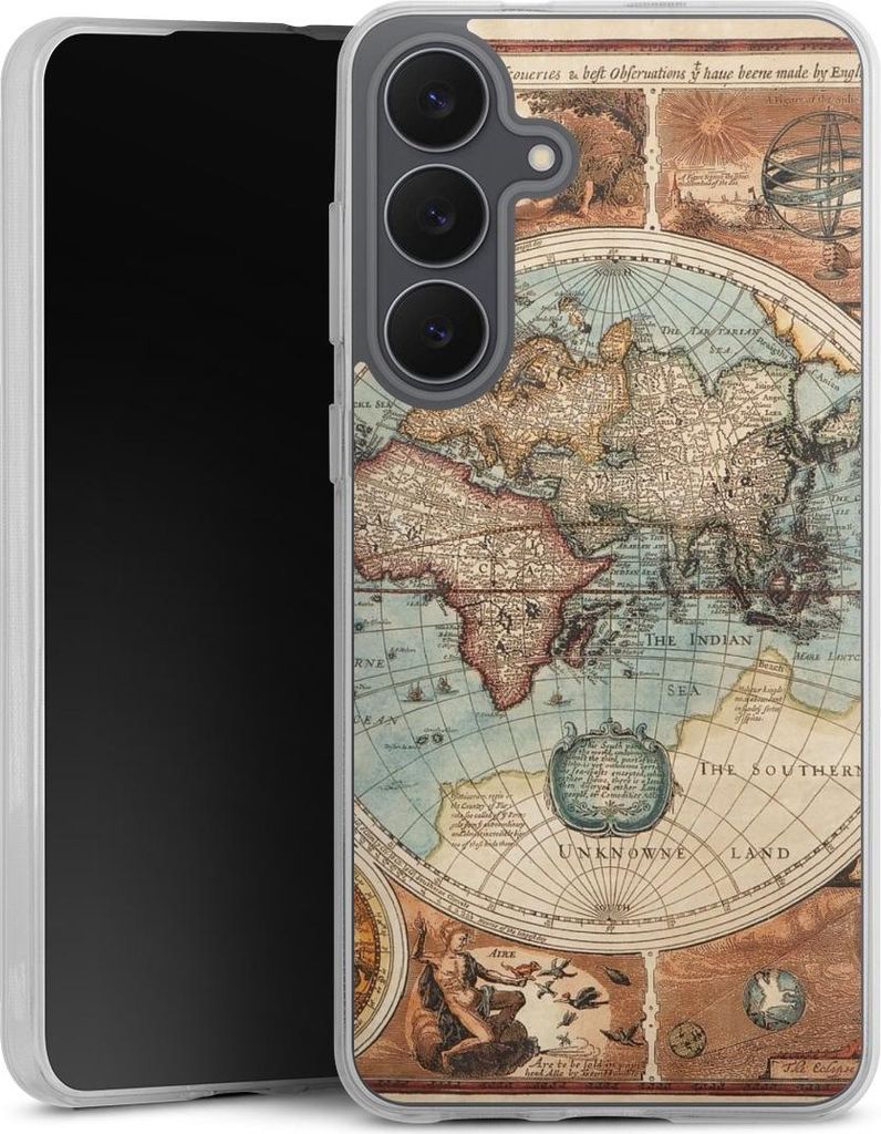 DeinDesign Handyhülle für Samsung Galaxy S25 FE Silikon Hülle Case Smartphone Schutzhülle Landkarte Vintage Weltkarte