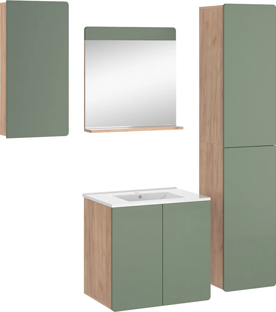 Rangement Salle de Bain Vicco Izan 5 Pièces Chêne Vert Solution Gain Place