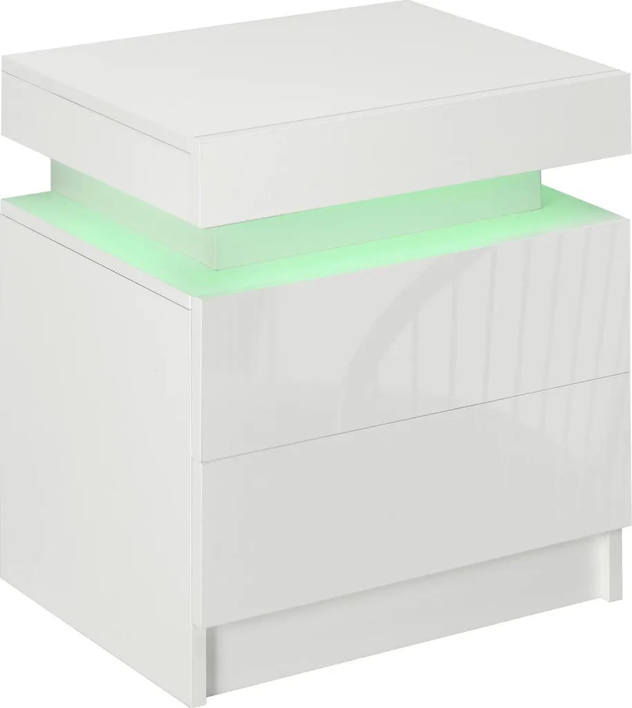 Table de nuit design marocain moderne avec LED et 2 tiroirs blancs