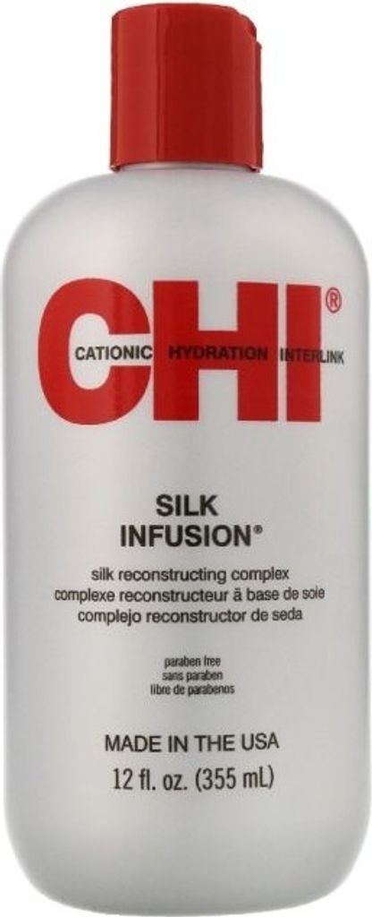 A bottle of CHI Silk Infusion hair product.