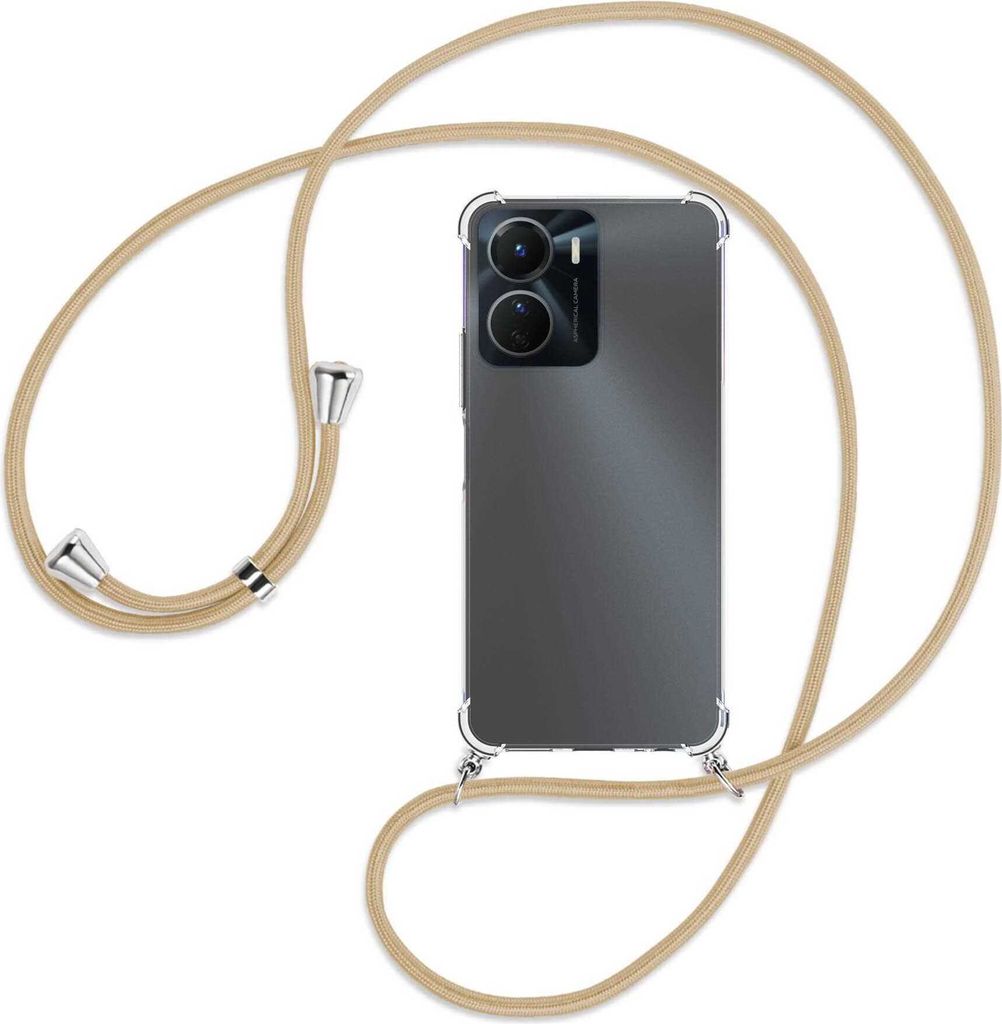Handykette Backcover-Schutzhülle mit Band (Metall silberfarben) für vivo Y16 4G (6.51'') - caramel