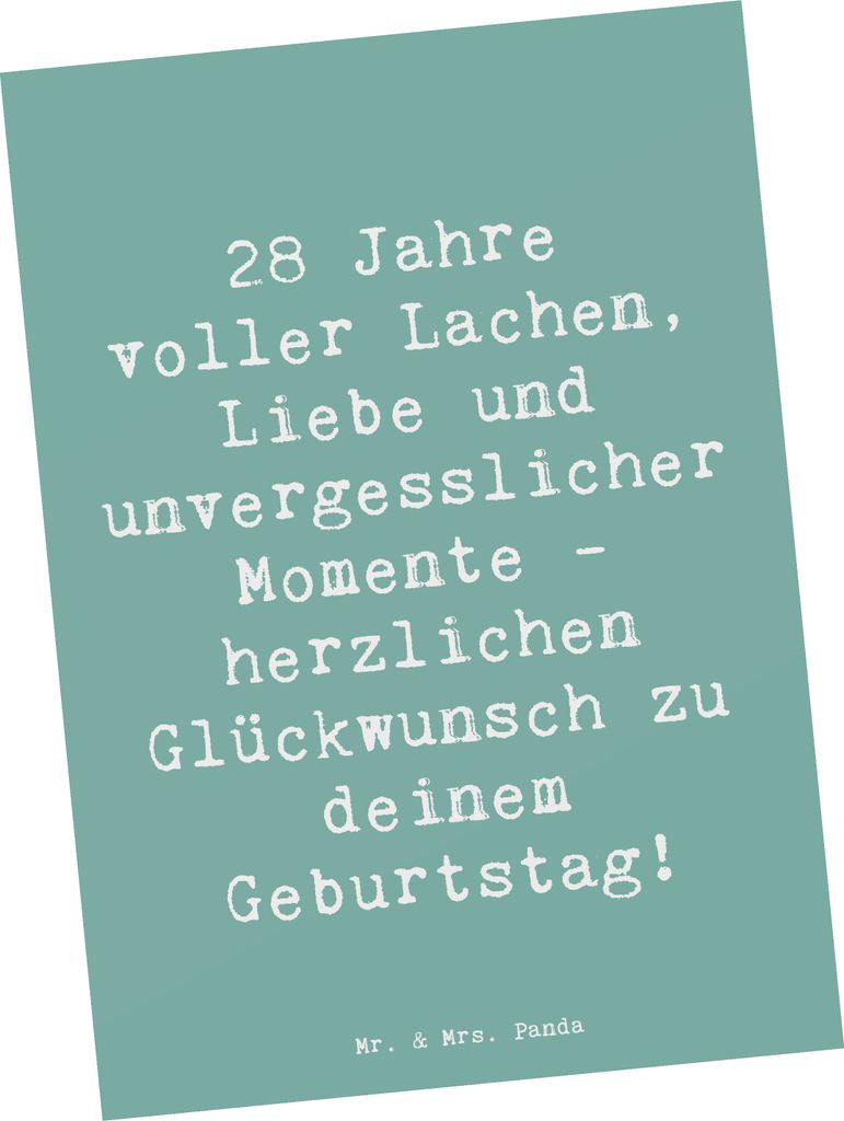 Mr. & Mrs. Panda Postkarte Spruch 28. Geburtstag Erinnerungen - Meeresbrise - Geschenk, unvergessliche Momente, Familie, Grußkarte, bildkarte, Gl...