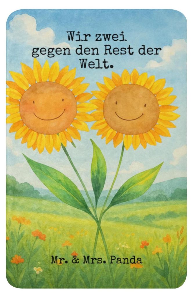 Mr. & Mrs. Panda Heimdecke Blume Sonnenblume Design 100 x 150 cm - Weiß - Geschenk, Sonnenblumen, Zusammen, Best Friends, Sofadecke, Garten, Tages...