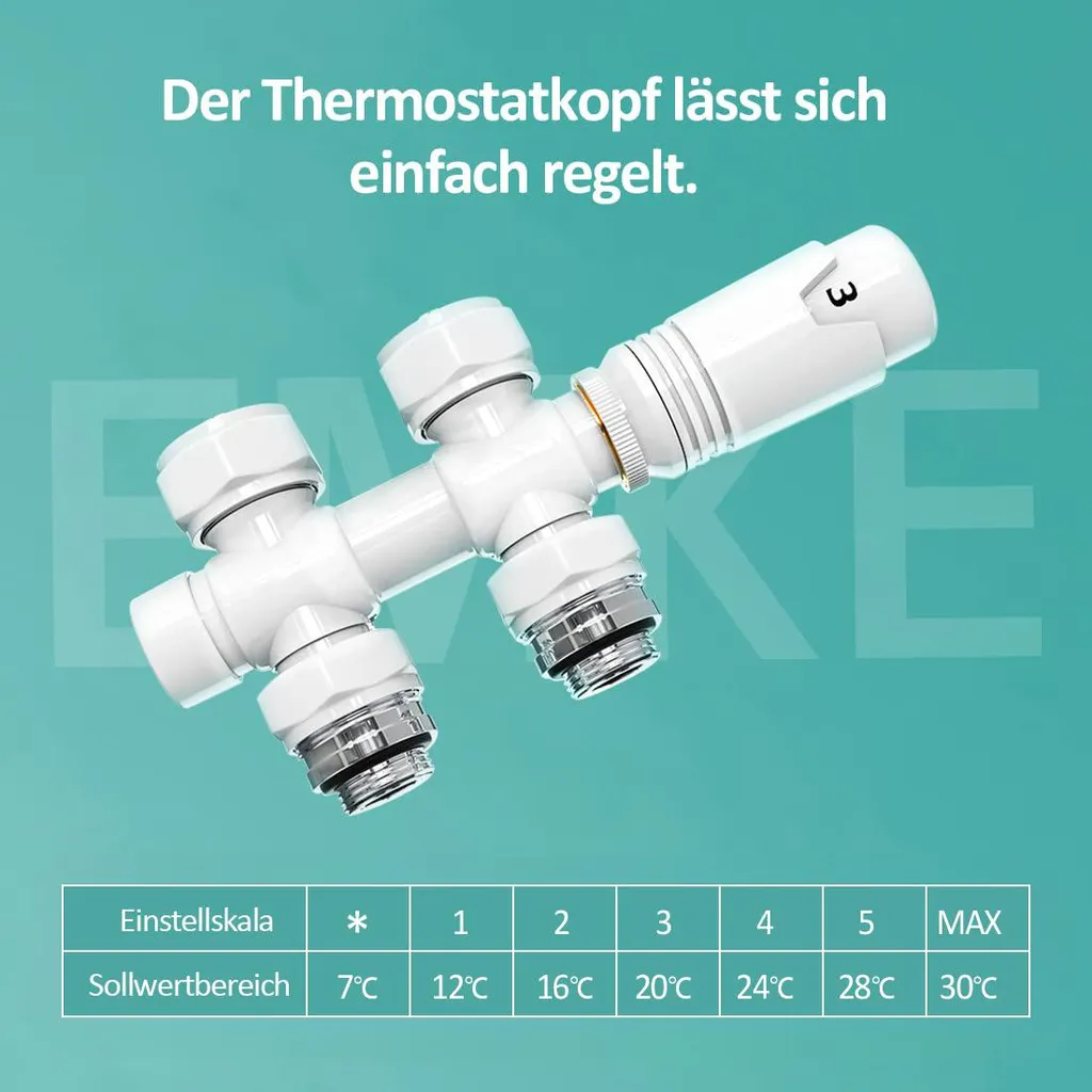 Raccord Radiateur Multibloc Droit avec Thermostat Blanc pour Chauffage