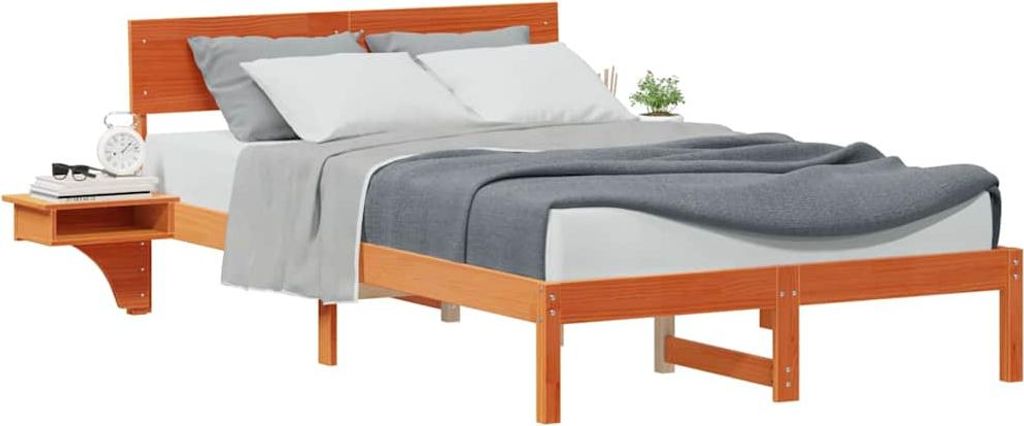 SYFAX Bettrahmen Wachsbraun 140 x 190 cm Massives Kiefernholz