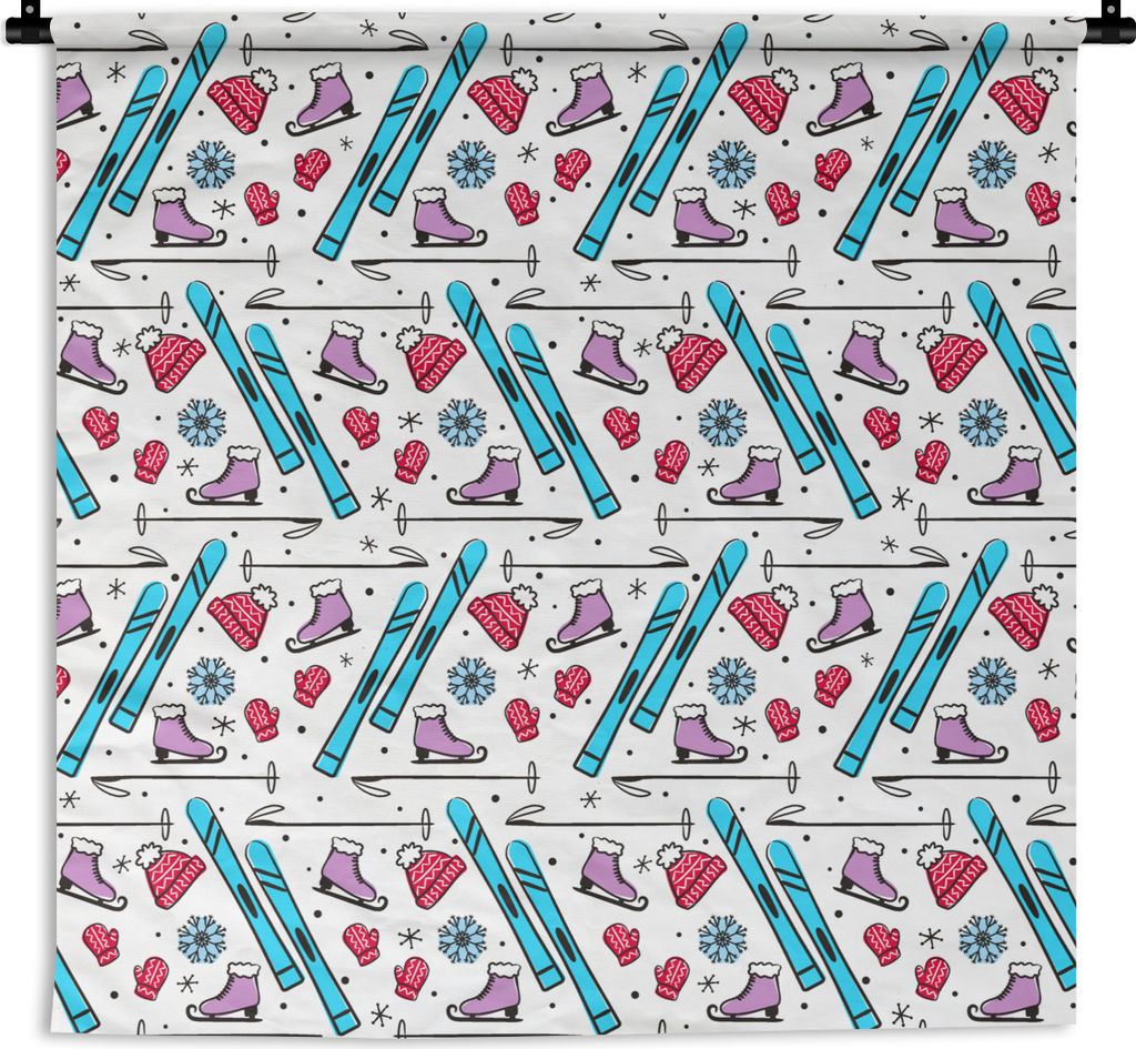 MuchoWow Wandteppich Wandbehang Wintersport - Schnittmuster - Schlittschuhlaufen 150x150 cm Tapisserie Dekoration Wandtuch - Wohnaccessoires - Mo...