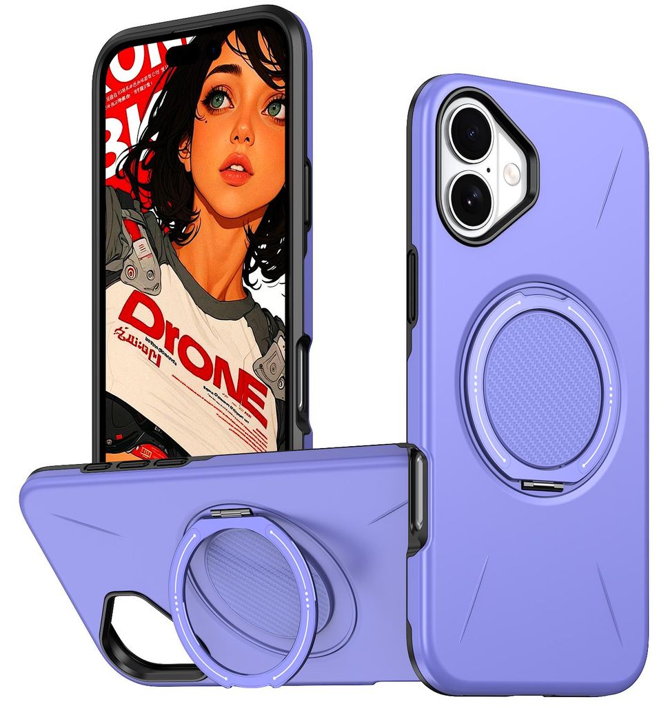 Magnetisch Hülle für iPhone 16 Plus, Stoßfeste Weich TPU und Hard PC Schutzhülle mit Ringhalter Ständer Lila