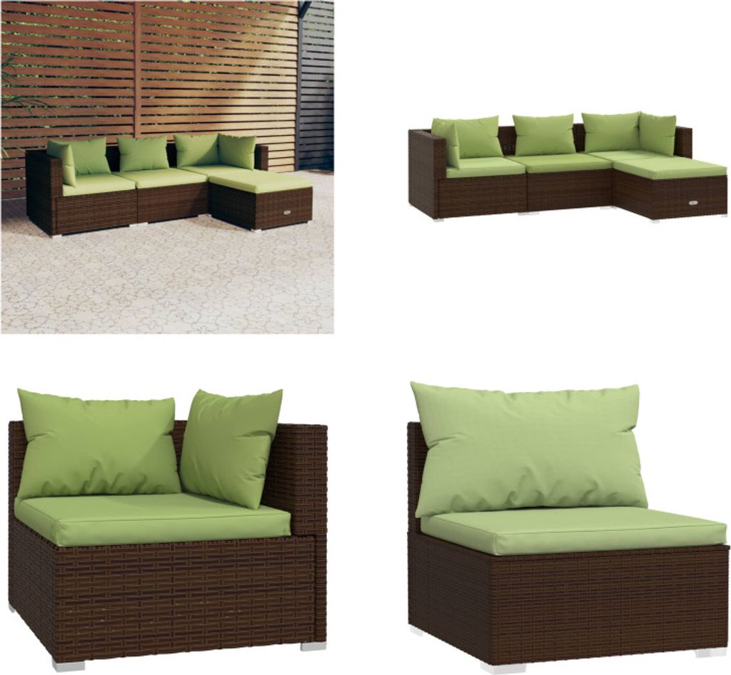 vidaXL 4 tlg. Garten Lounge Set mit Auflagen Poly Rattan Braun - Garten-Lounge-Set - Garten-Lounge-Sets - Terrassen-Lounge-Set - Gartensofa-Set