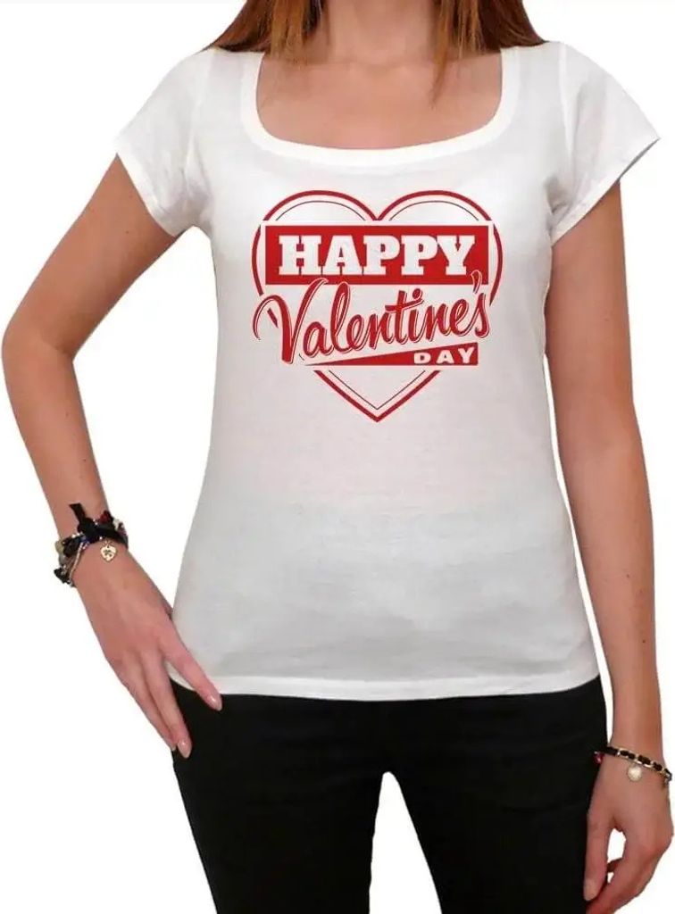 Damen Grafik T-Shirt Alles Gute zum Valentinstag Herz – Happy Valentines Day Heart – Öko-Verantwortlich Vintage Jahrgang Kurzarm Lustige Druck