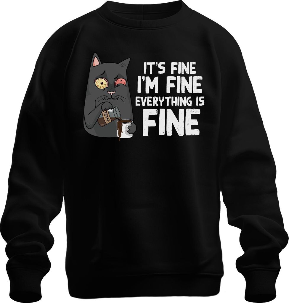 Lustige Katze Kaffee Spruch Im Fine Morgenmuffel Humor Stress Uni Sweatshirt Pullover, Schwarz, L