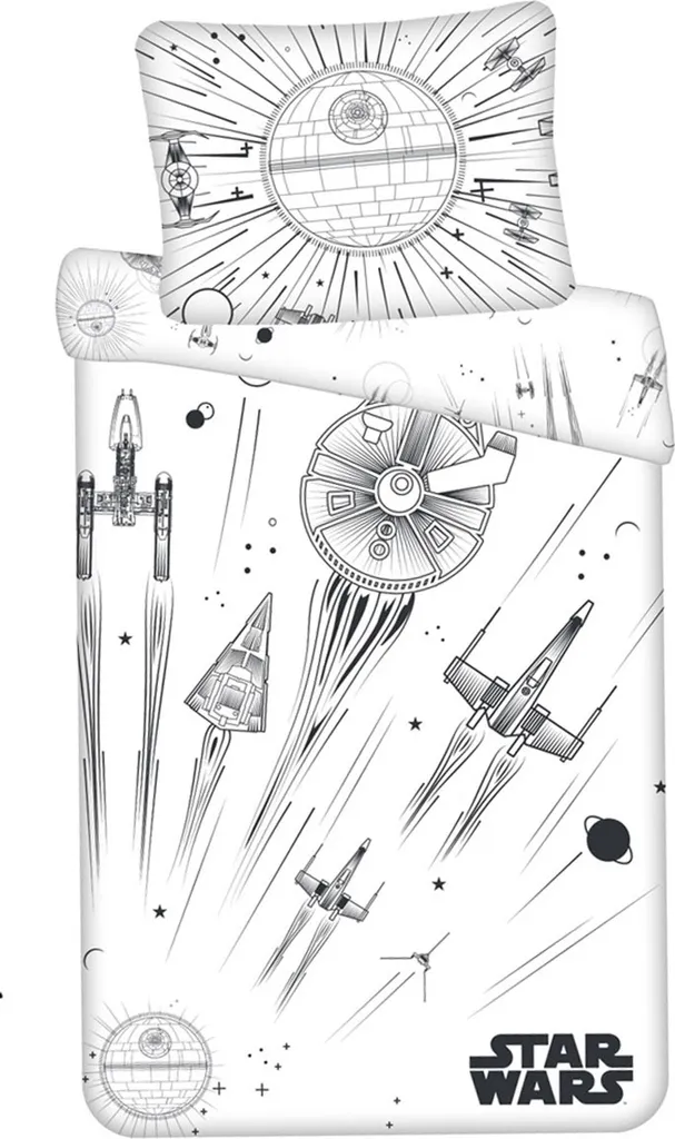 Set di biancheria da letto Star Wars "Morte Nera", bianco e nero, piumone 140x200 + cuscino 70x90 cm, con zip