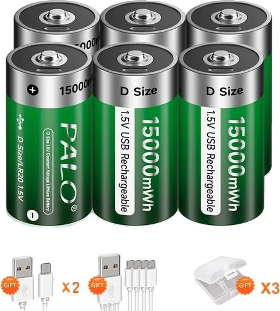Batterie D Ricaricabili USB-C 1.5V Litio 6 Pezzi - Risparmio Garantito