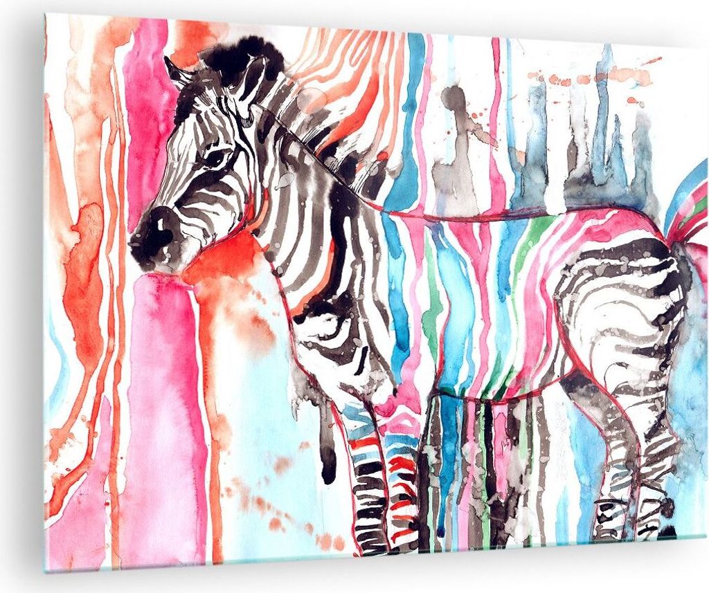Bilder auf glas - Zebra Tiere Natur bunte - 70x50cm - Glasbilder - Wandbilder - Kunstdruck - zum Aufhängen bereit - Wanddekoration aus Glas - Glas...