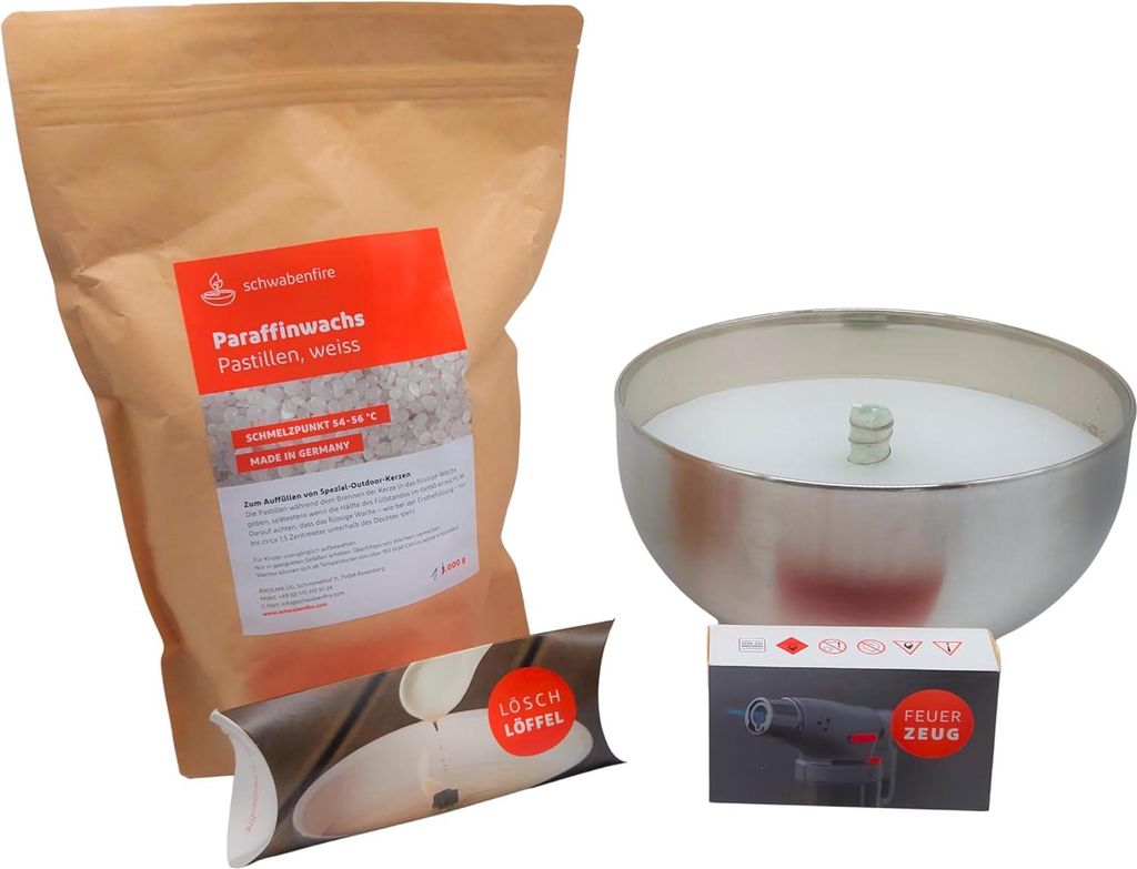 Schwabenfire Outdoor Kerze Edelstahl Schale 23,5cm mit Dauerdocht im XL Sparset