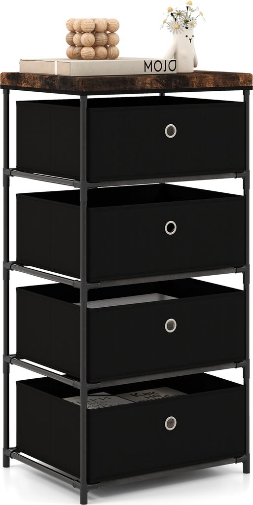 COSTWAY 4-stufiger Stoffschrank, Stoff-Nachttisch mit 4 Schubladen, Organizer-Einheit für Zuhause mit stabilem Metallrahmen, Schrank für Kleiders...