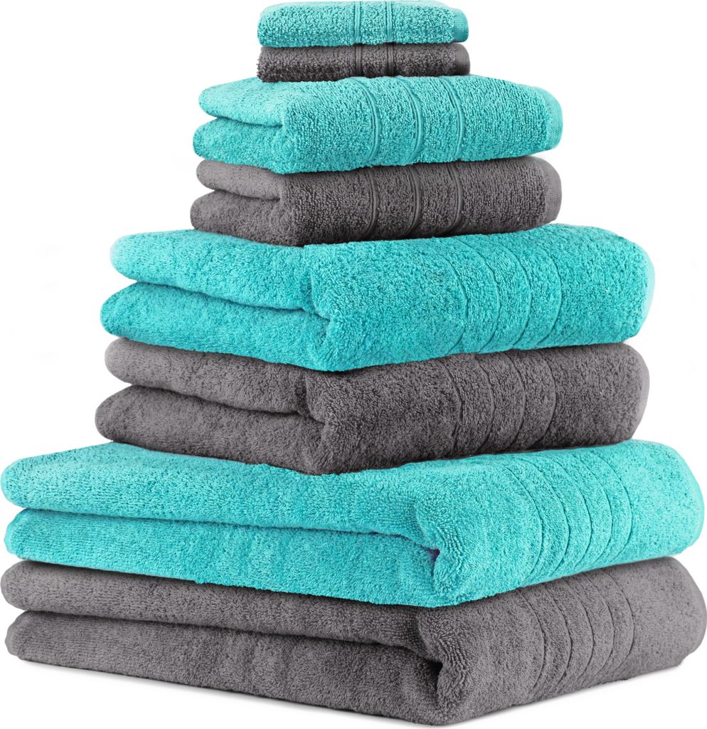 Betz 8-tlg. Handtuch-Set DELUXE 2 Badetücher 2 Duschtücher 2 Handtücher 2 Seiftücher 100% Baumwolle Farbe: anthrazit und türkis