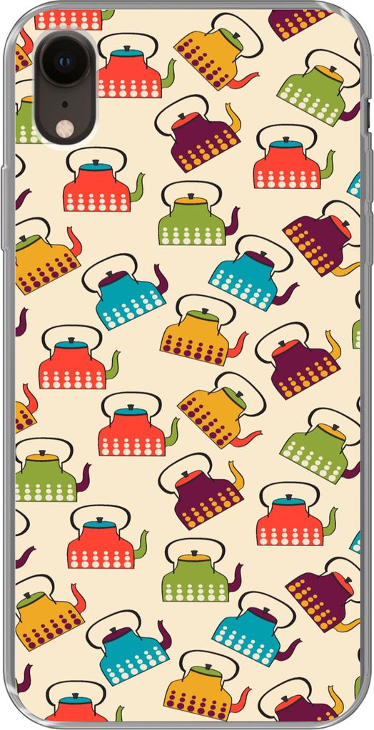 MuchoWow Handyhülle Schutzhülle Hülle für Telefoonhoesje iPhone XR Design - Retro - Teekanne - Farben Silikon Softcase Handy Hülle - Schutzd...