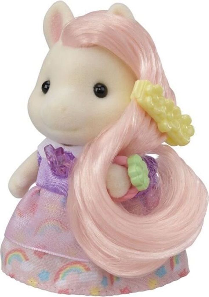 Frisiertisch für Mädchen, Sylvanian Families Pony Joy mit rosa Haaren, Inklusive Friseur Zubehör