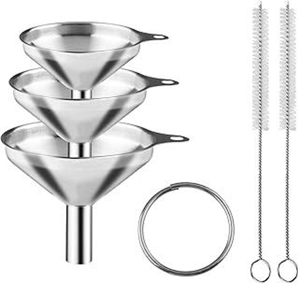 Edelstahl Trichter, Mezzar 3 Teiliges Trichter Küche Set, Kleiner Trichter mit Reinigungsbürste und Hängering Funnel zum Übertragen von Flüssi...