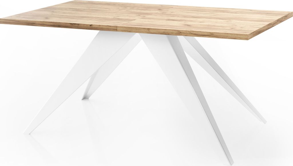 Esstisch Venus im Modern Still, Rechteckig Tisch - Ausziehbar von 160 cm bis 260 cm, Pulverbeschichtete Weiße Metallbeine - 160 x 90 cm - Craft Eiche