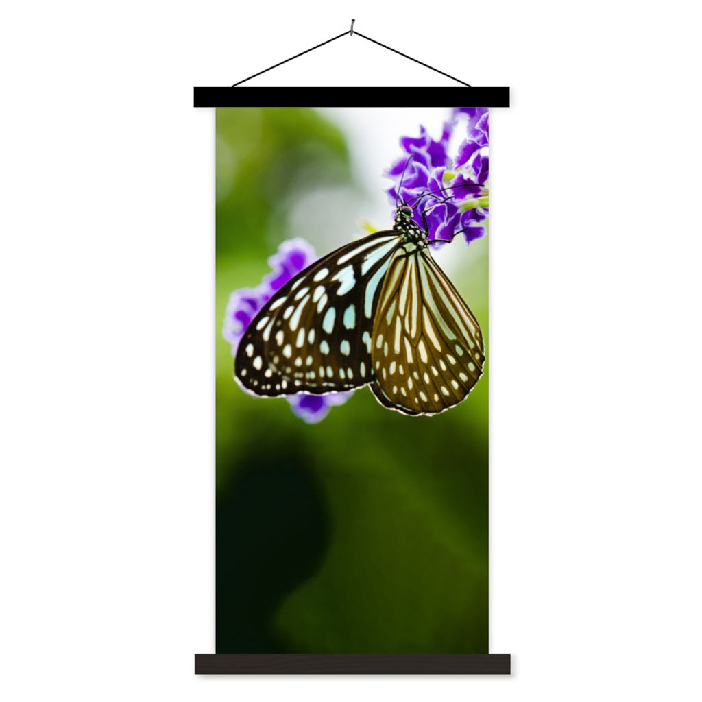 MuchoWow Textilposter Lavendel - Schmetterling - Botanisch 40x80 cm mit schwarzem Rahmen - Wandemalerei