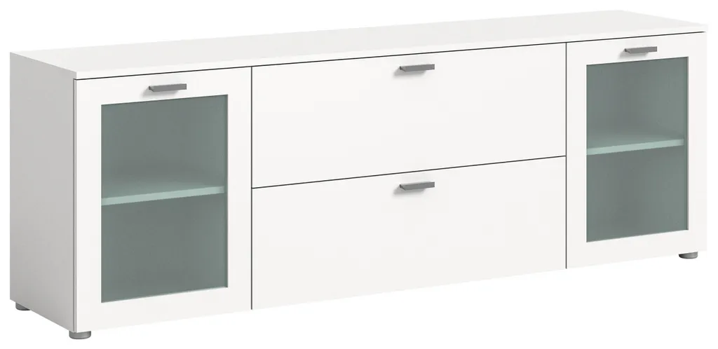 Banc TV Blanc avec Rangements Xeno pour Écran Plat et Multimédia
