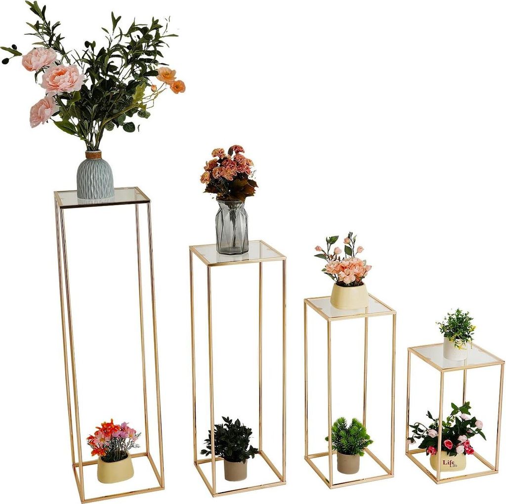 Blumenständer aus Metall - Geometrischer Vasenständer - 4er Set - Höhe 40–80 cm - Größe M - Milchweiß