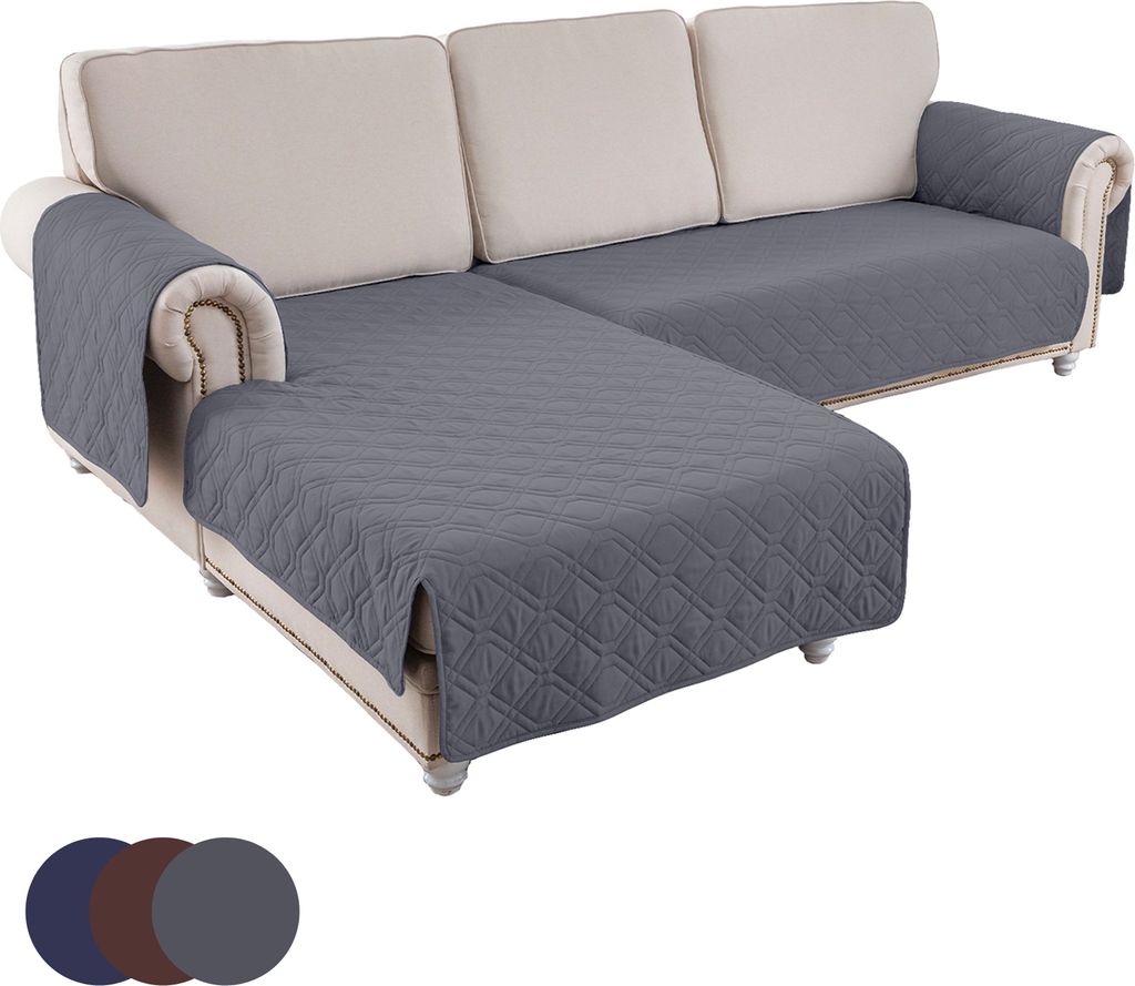 Sofa Abdeckung Wasserdichter,Couch überzug Beidseitig l form Couchschoner für Kinder, Haustiere, Hunde, Katzen (2 Stück Set Grau S)