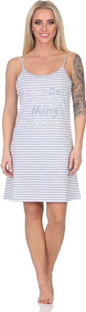 Normann Damen Spaghettiträger Nachthemd in feiner Streifenoptik mit Frontprint ; grau-mel. , 60